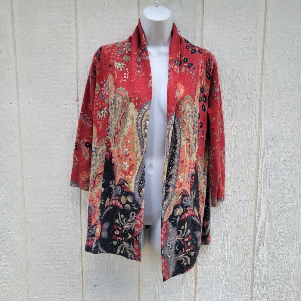 Neiman Marcus cashmere collection paisley print 100% cashmere cardigan sz S